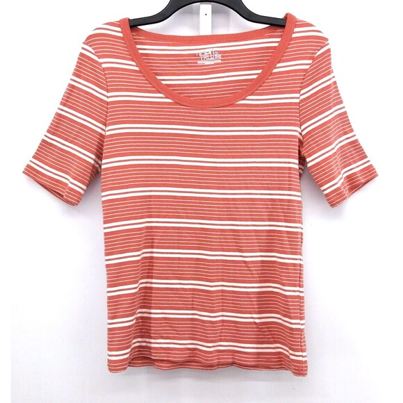 Time and Tru Shirt Womens Medium Pink Stripe Short Sleeve Blouse - Picture 1 of 7